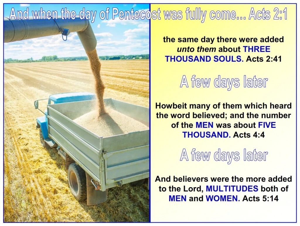 And when the day of 50 was fully come ... Acts 2:1, 41 the same day there were added unto them about THREE THOUSAND SOULS. 