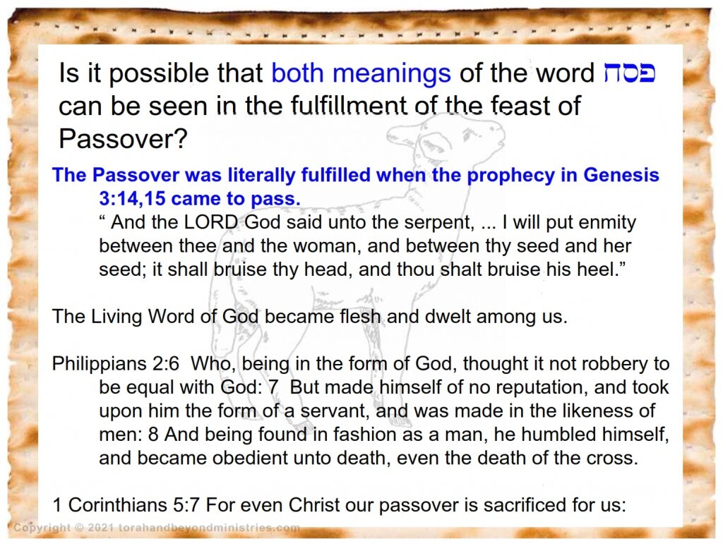 Passover “What is the Passover?” The Hebrew word "Passover" means: leap, to pass over, spring over, to skip, to limp, to be lame, halt