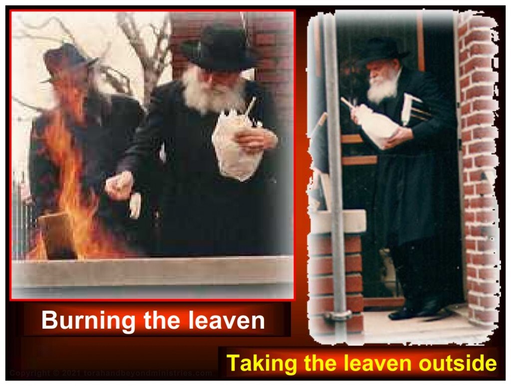 Leaven Rabbi Schneerson removing Chametz, leaven, from home before Passover