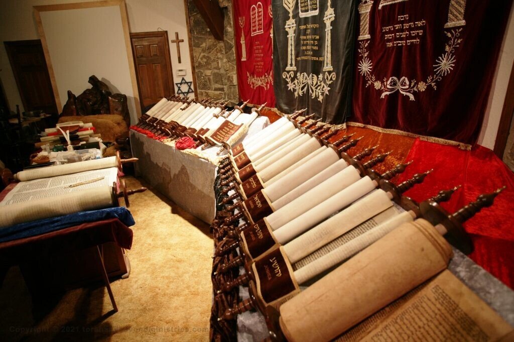 Tanakh Complete set of Hebrew Scrolls on display at Robert Summers home reduced