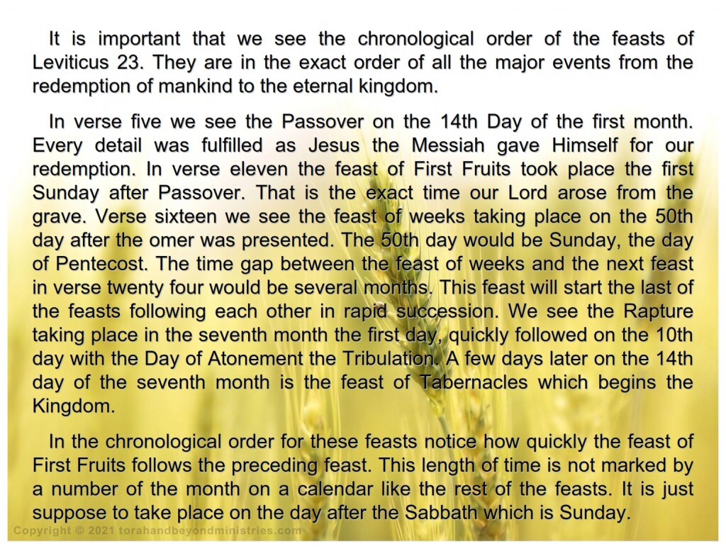 First fruits The chronological order of the Feasts of the Lord is very important