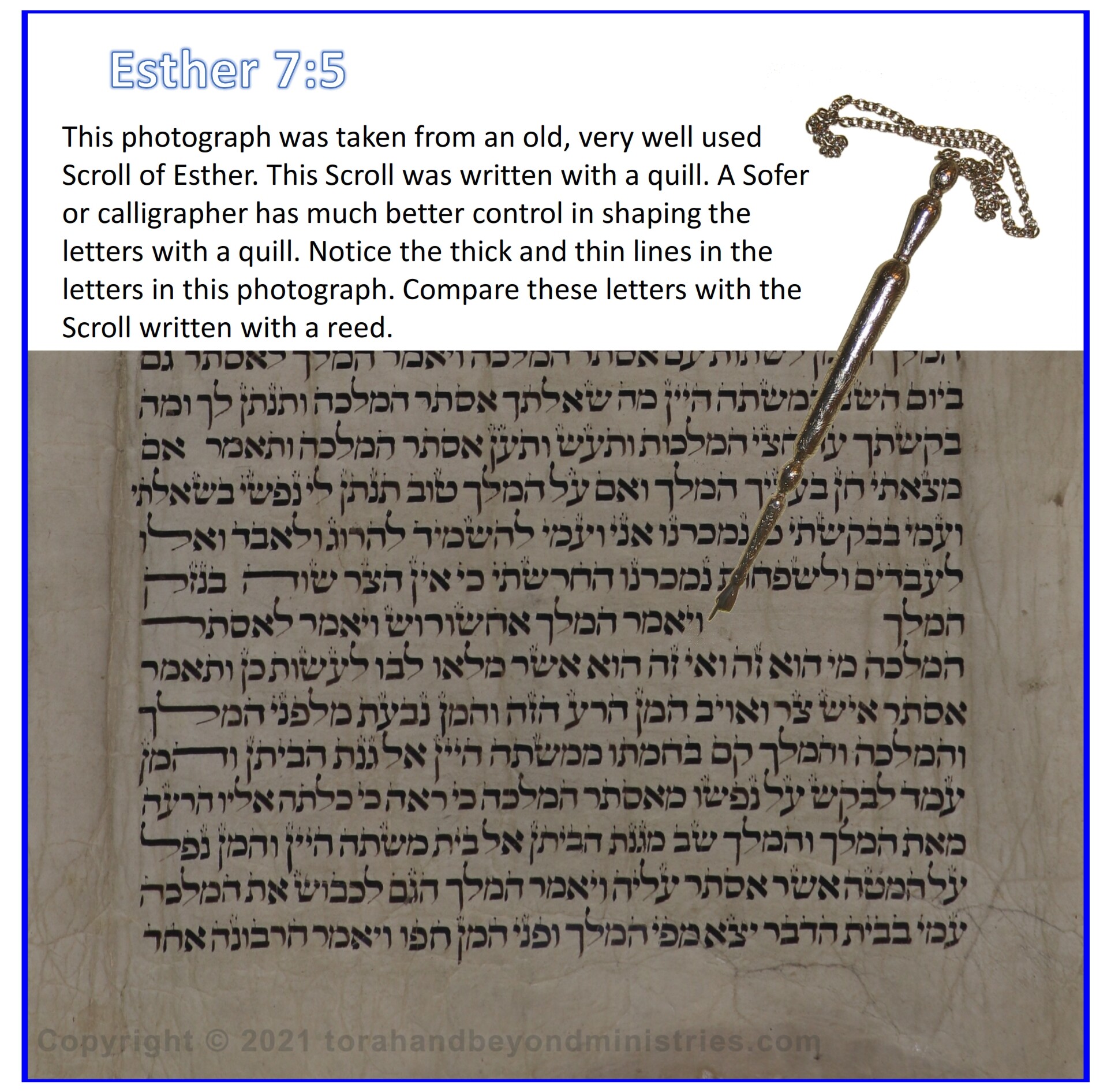 Museum Quality Frames Esther 7:5 shown in an old Hebrew Scroll of Esther