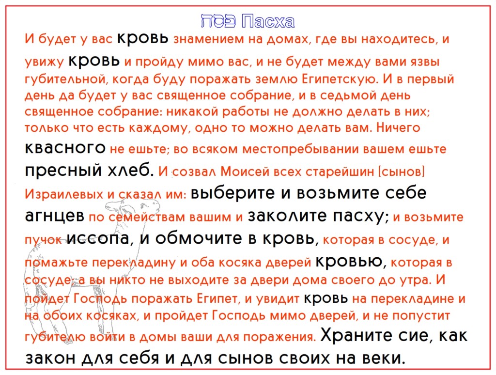 Russian language Bible study of Passover At the first Passover the words lamb and blood are mentioned 31 times in 24 verses. This must be important to keep a Passover.