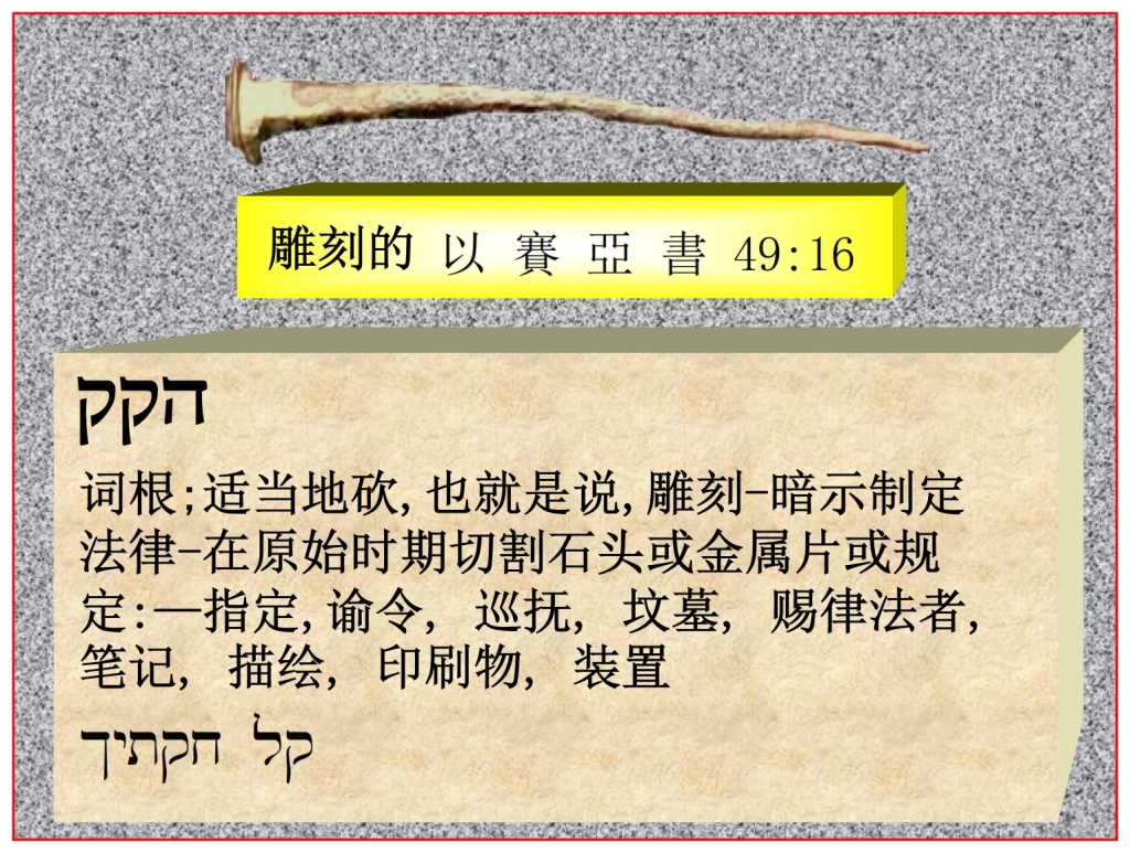 Chinese Language Bible Lesson Isaiah 49:16 engraved on God