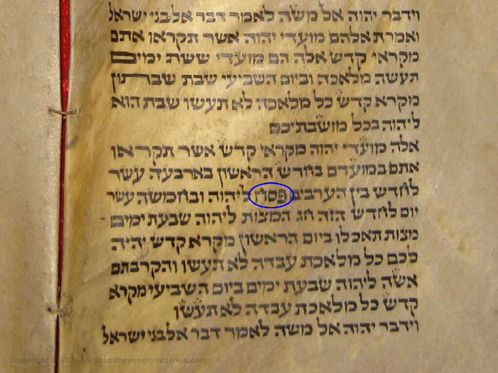 Passover “What is the Passover?” Hebrew scroll from Morocco showing the Hebrew word Passover in Leviticus 23.